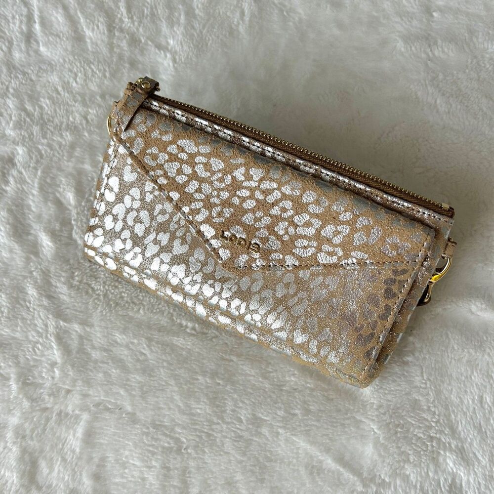 Lodis Wristlet / Crossbody Leather Access. Bag Purse Silver & Tan Animal print - Picture 7 of 10